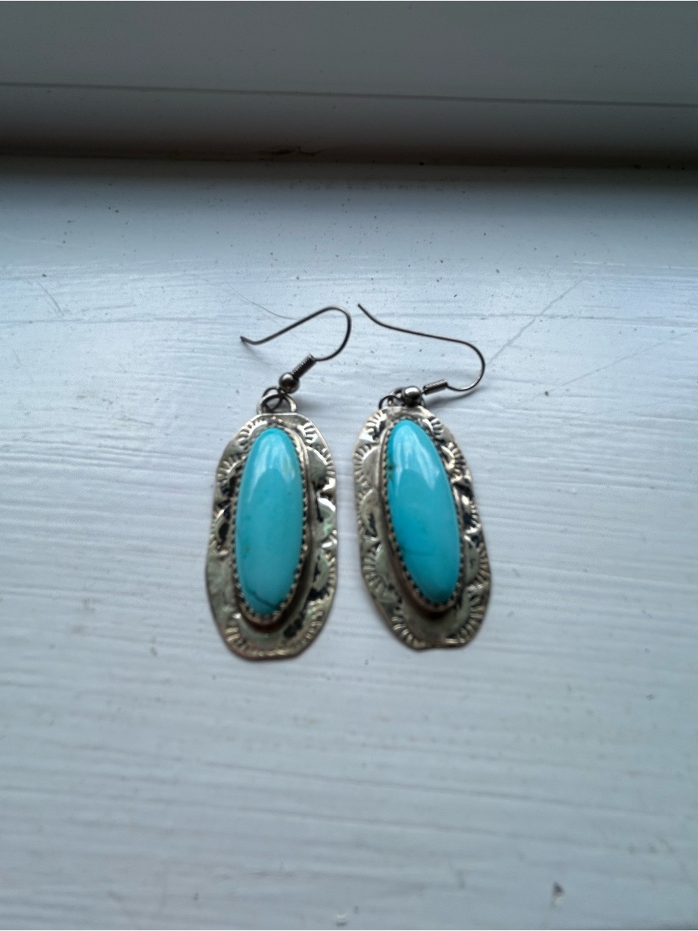 Handmade Native American turquoise sterling silver earrings
